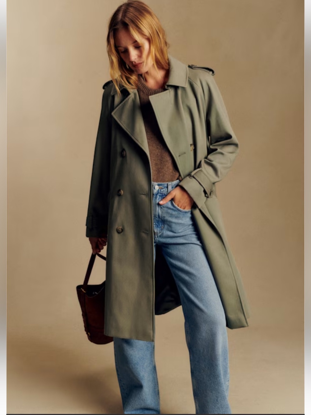 Sézane Scott Trench Coat Khaki Green FR 36 US 4